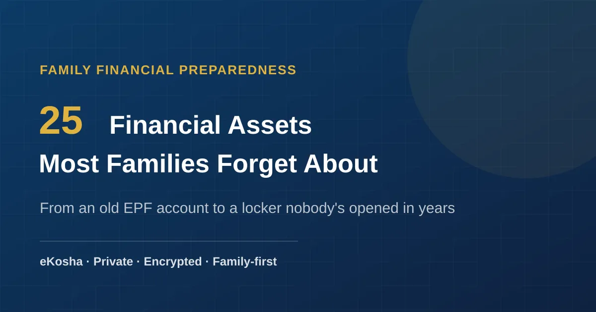 eKosha article cover — 25 financial assets most families forget about